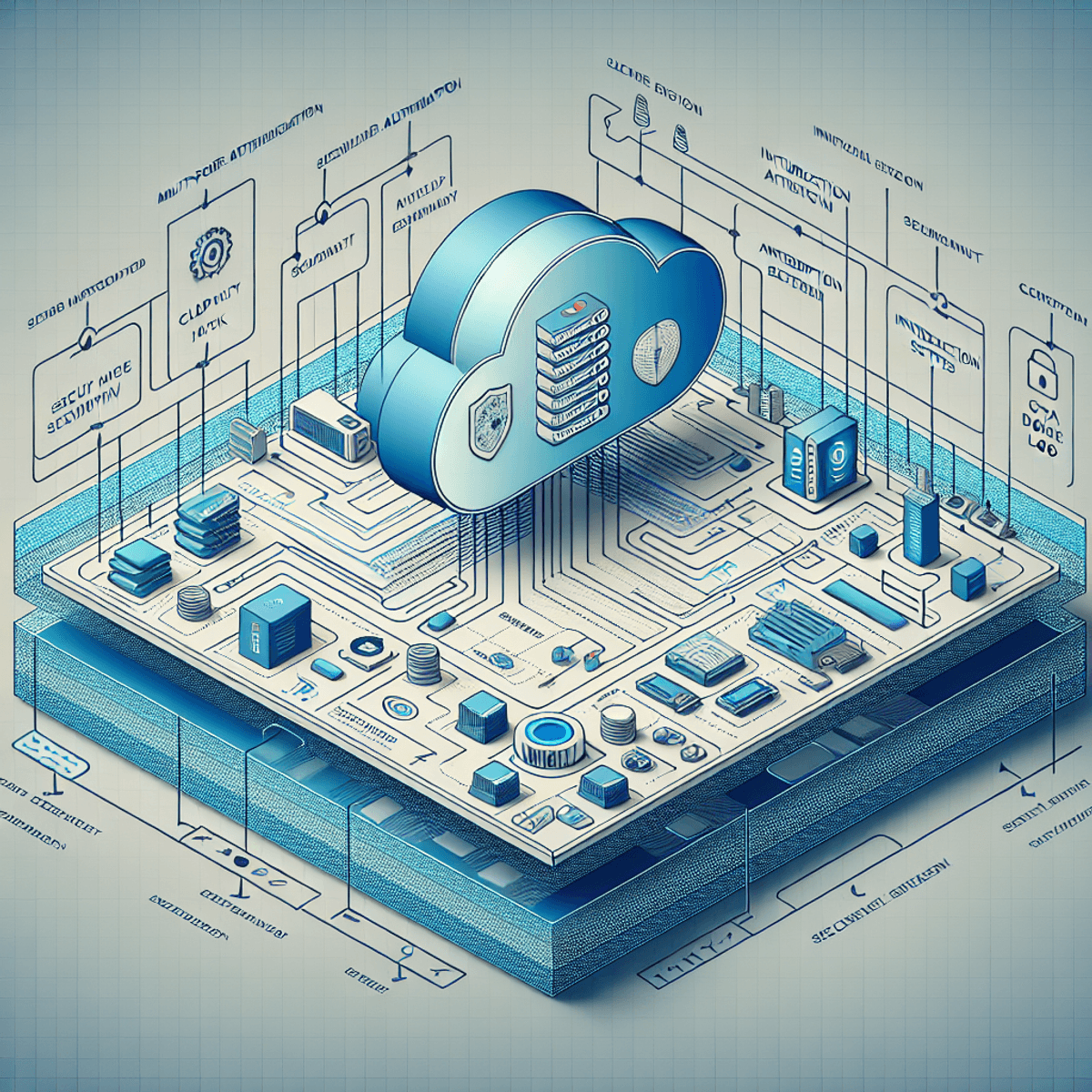 A minimalist digital art representation of a cloud with a lock symbol, symbolizing cloud security, in a futuristic style.